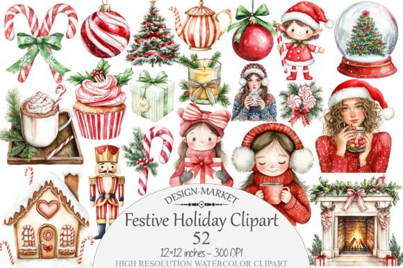 Download Watercolor Festive Holiday Clipart - Festive holiday clipart Collection